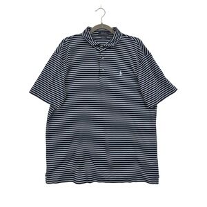 Polo Ralph Lauren Mens Large Navy Blue Striped Short Sleeve Polo Classic Fit